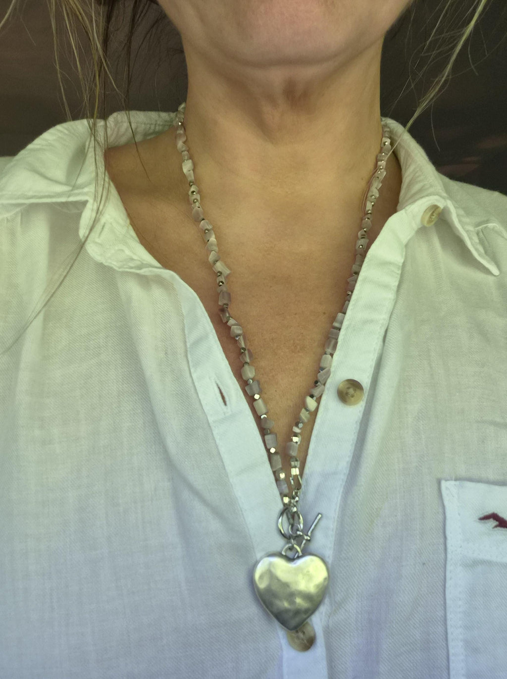 Purple Gemstone Silver Heart Necklace