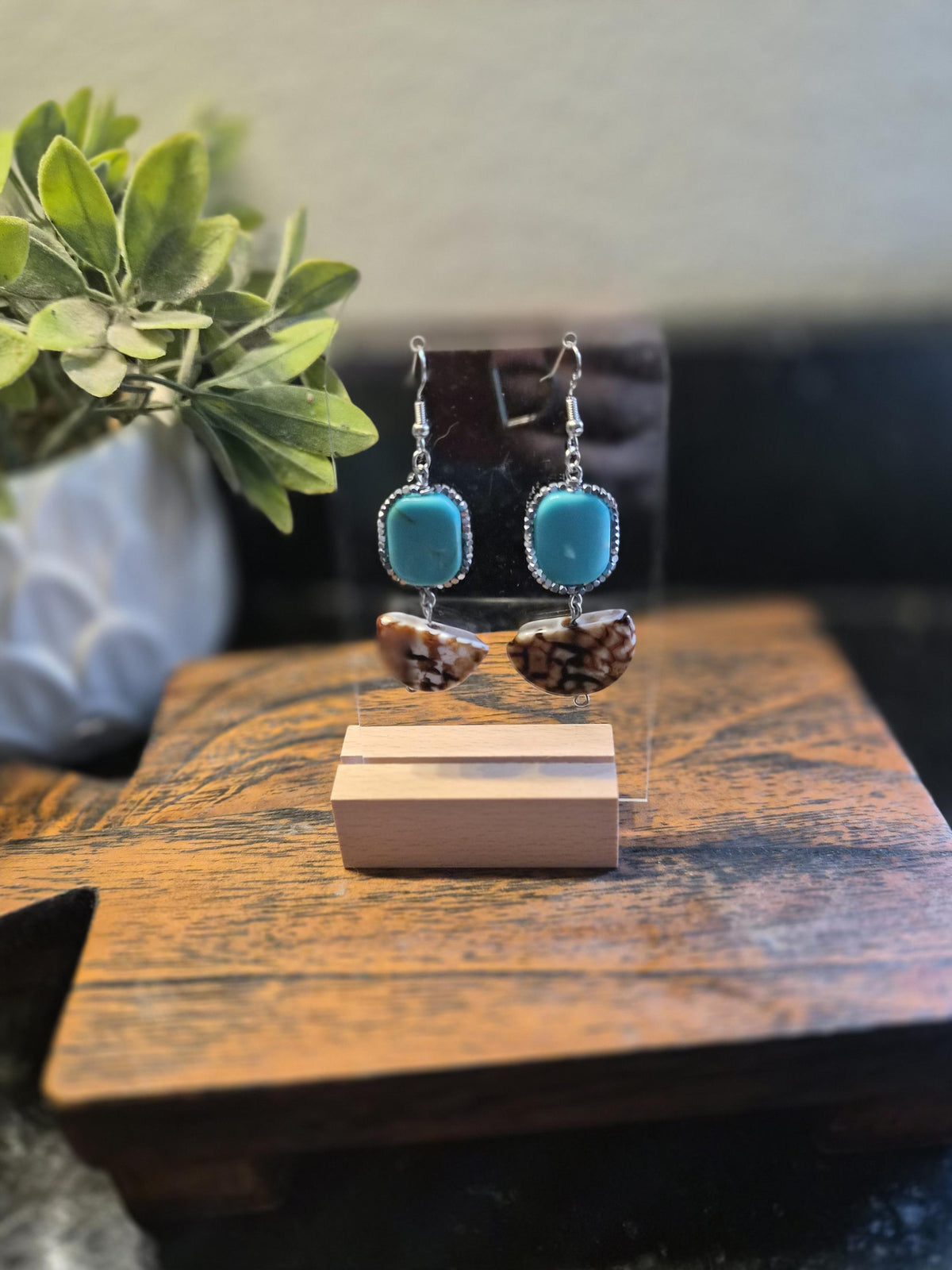Turquoise & Desert Stone Drop Silver Earrings