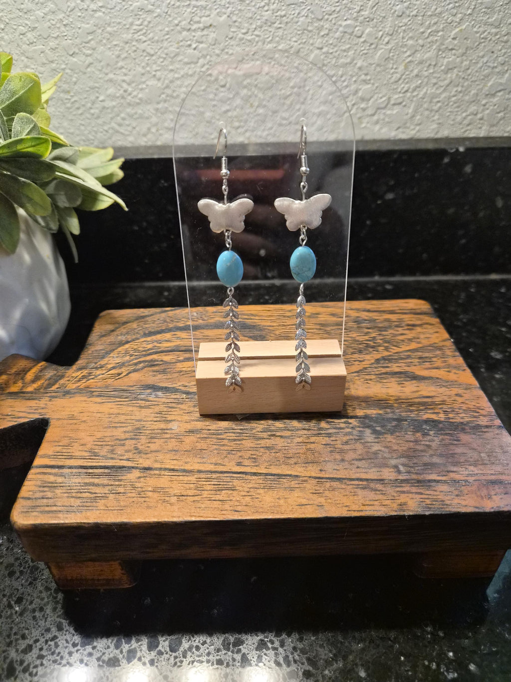 Silver Butterfly Turquoise Earrings
