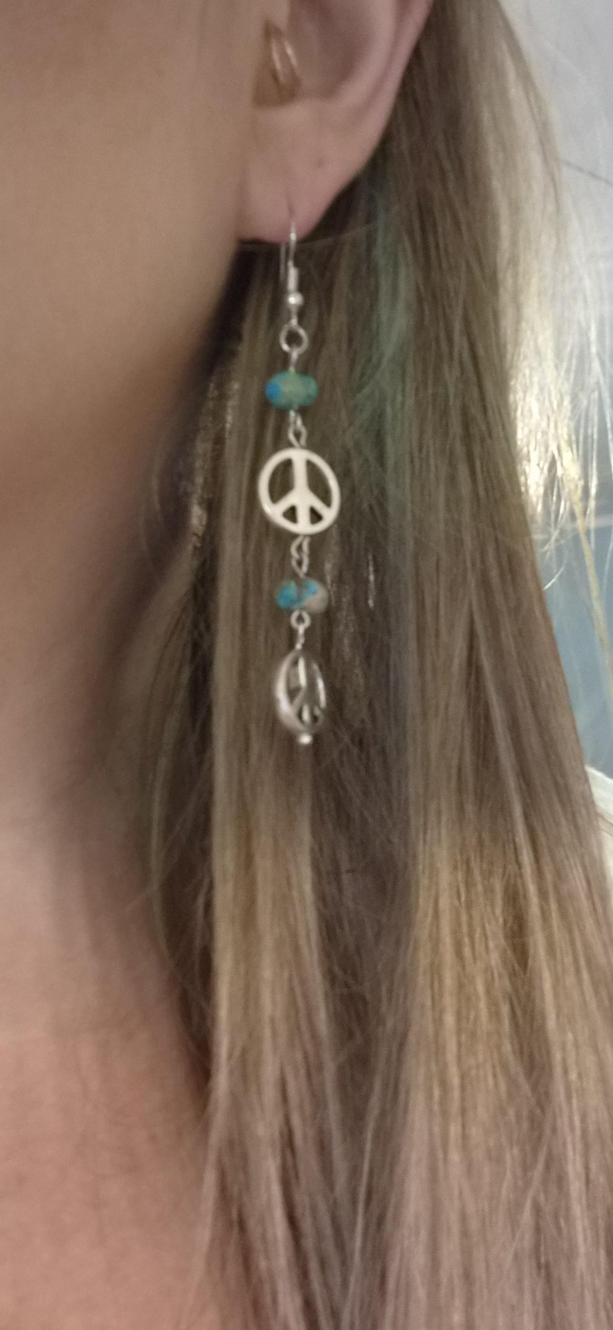 Silver Peace Sign Earrings with Turquoise