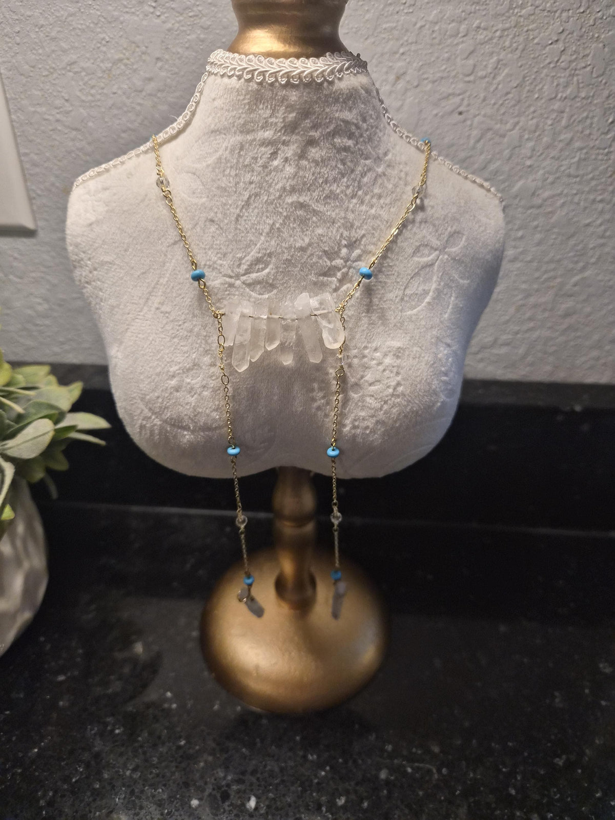 Crystal Lariat & Turquoise Necklace