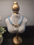 Blue Beaded Necklace with White Moonstone Pendant