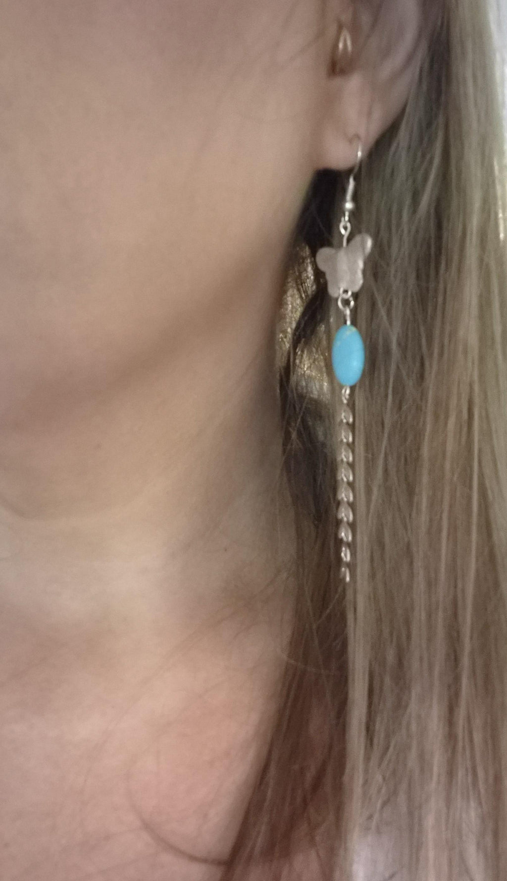 Silver Butterfly Turquoise Earrings