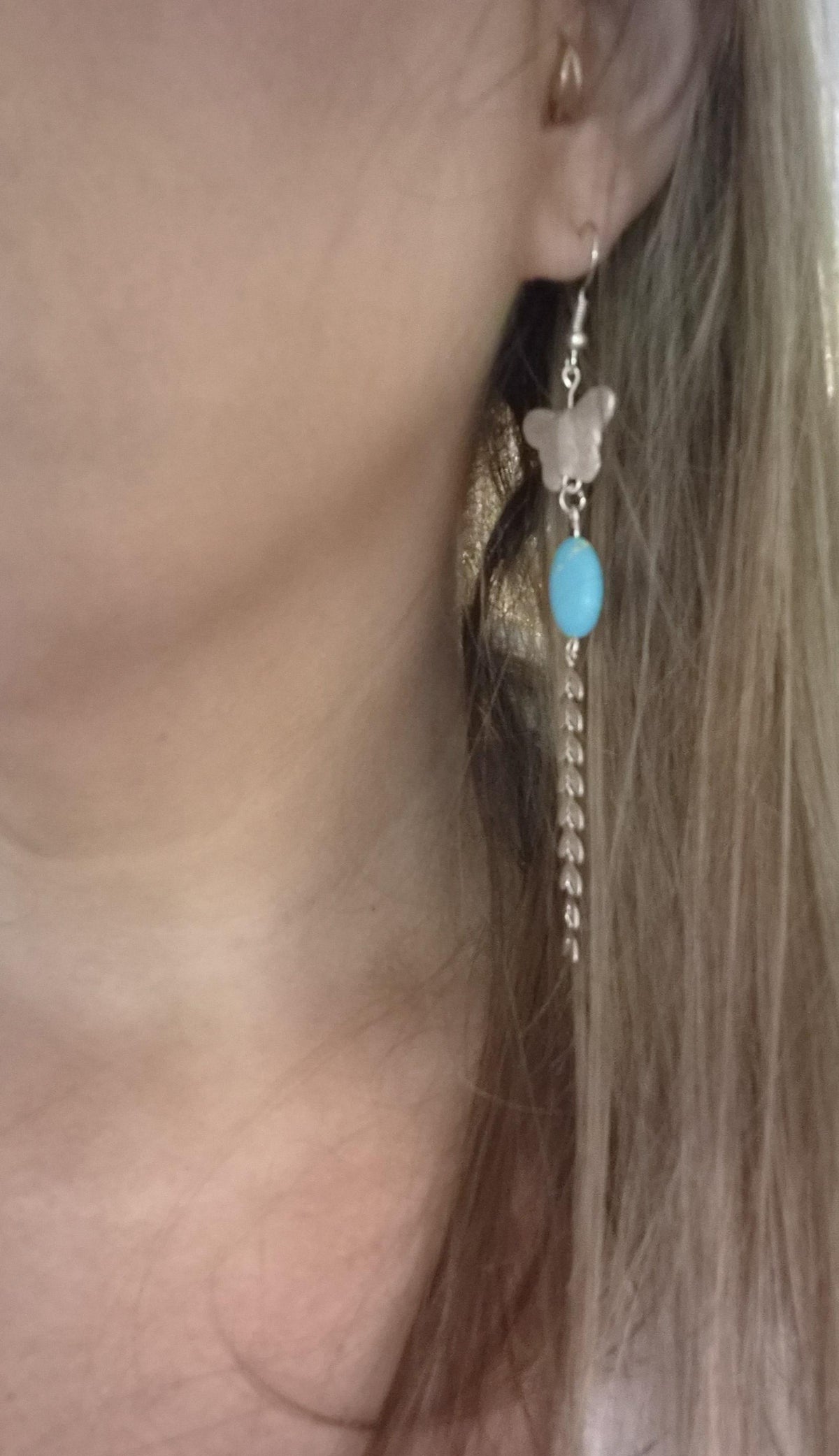 Silver Butterfly Turquoise Earrings
