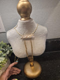 Mother-of-Pearl Bar Necklace with Gold Tassel Pendant