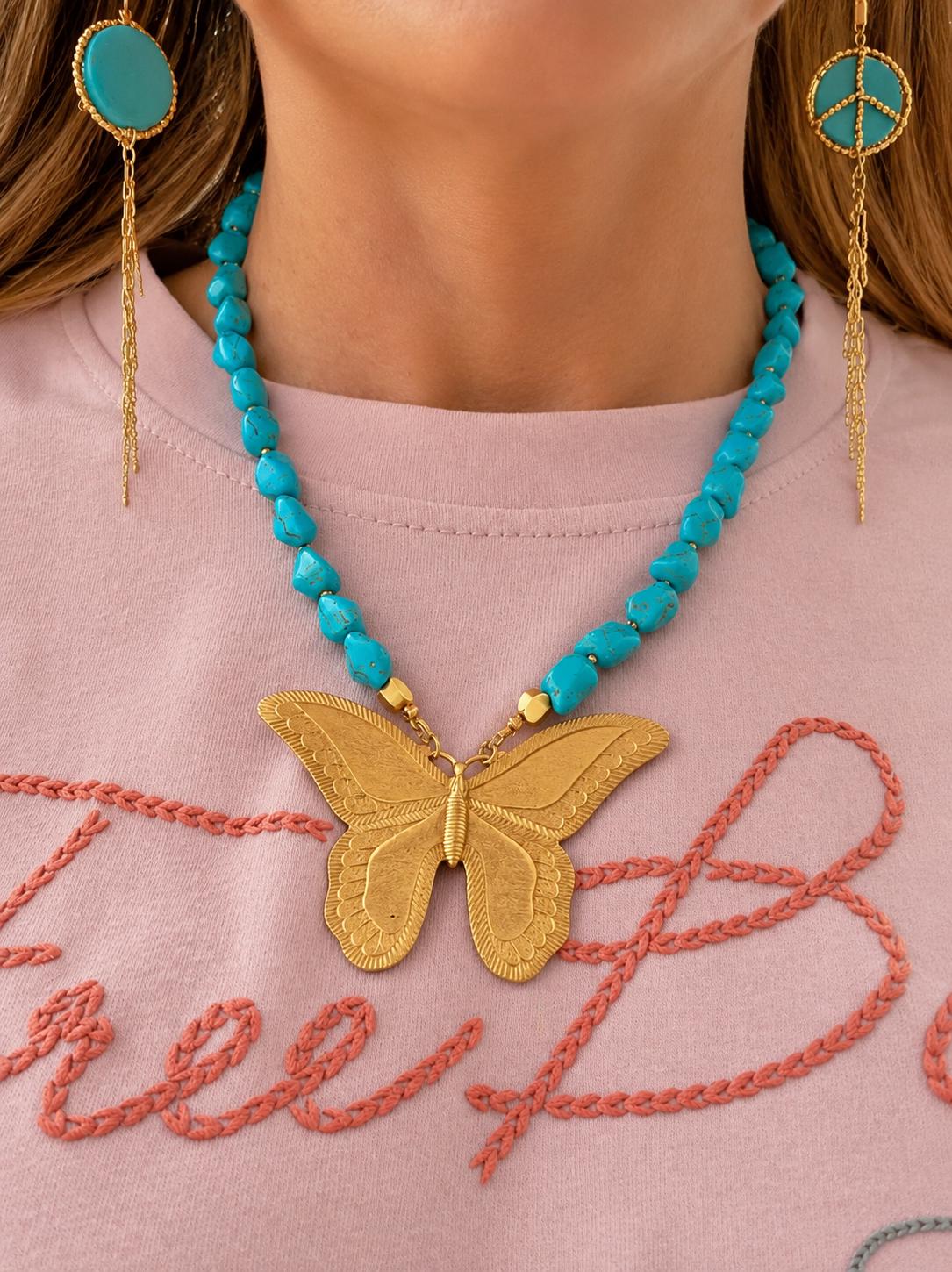 Gold Butterfly turquoise necklace