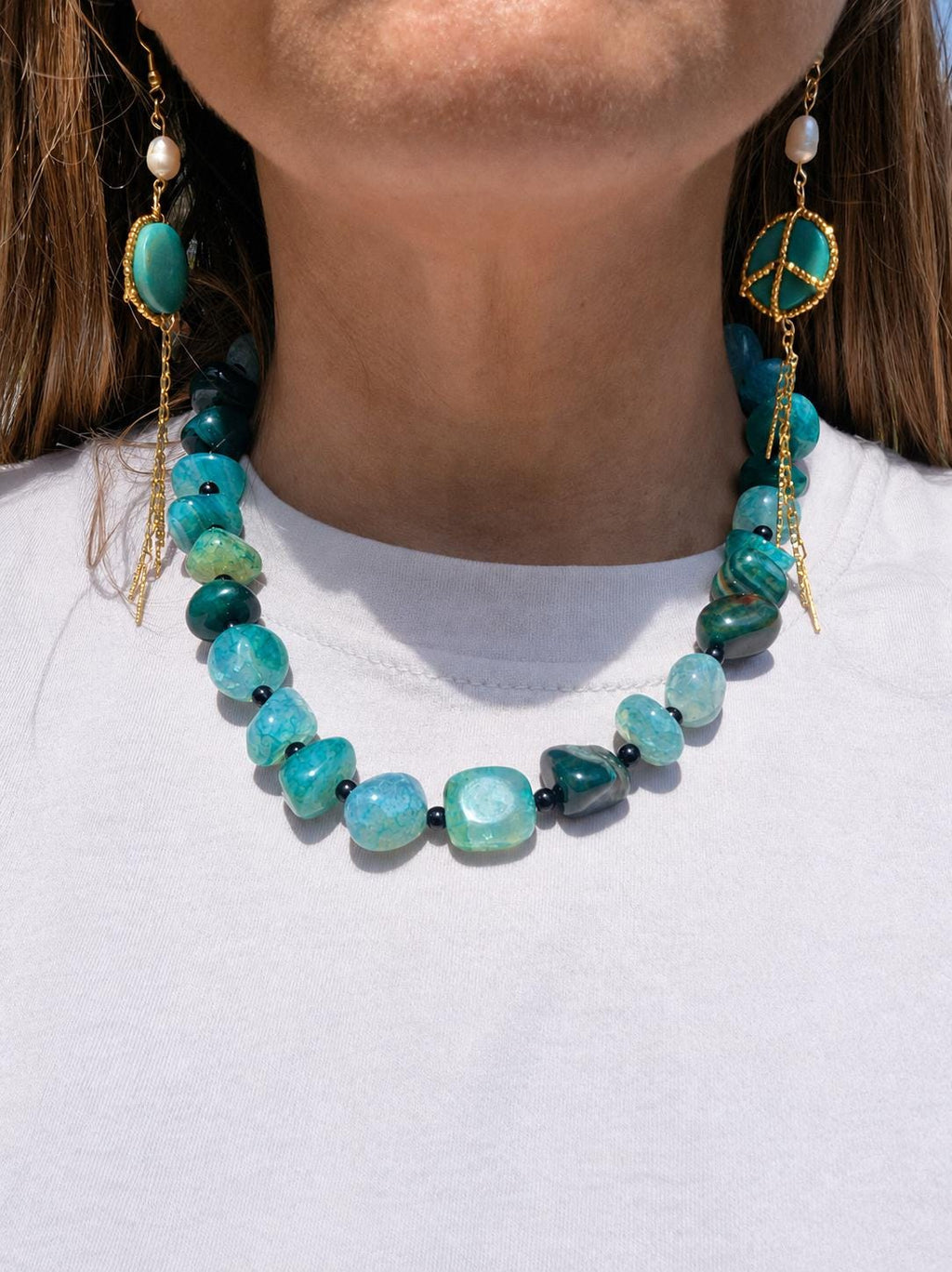 Blue beaded glass necklace