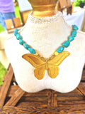 Gold Butterfly turquoise necklace