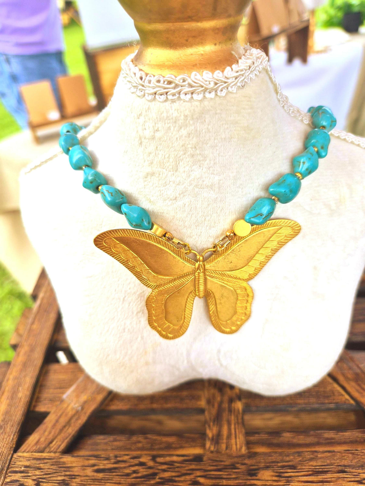 Gold Butterfly turquoise necklace