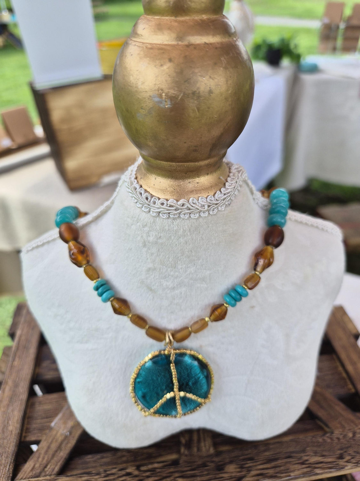 Brown & Turquoise peace sign necklace