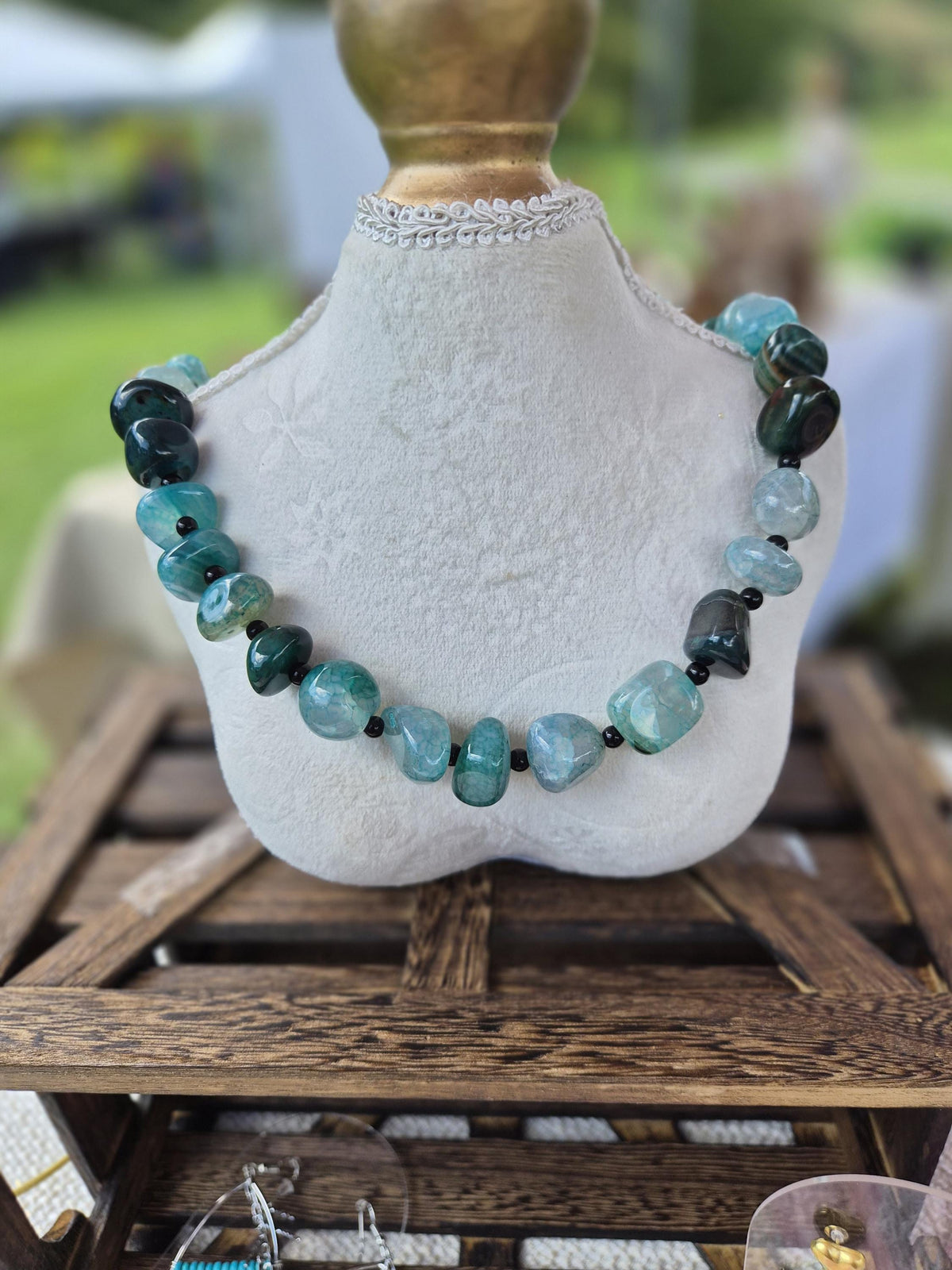 Blue beaded glass necklace