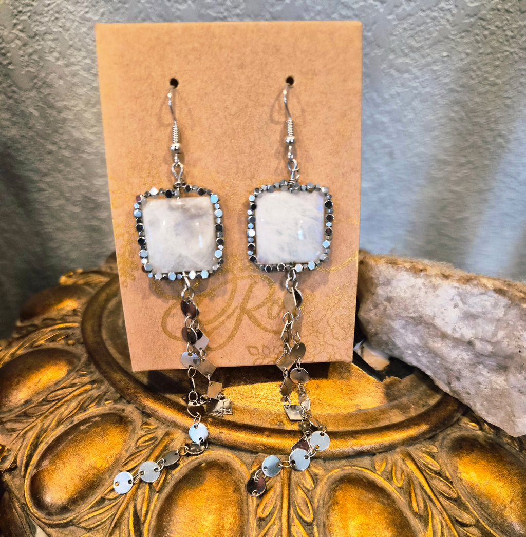 Silver Moonstone Tassel Earrings