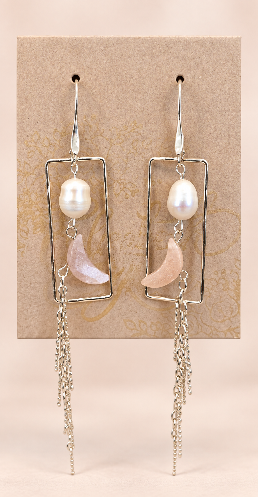 Peach Moonstone Pearl Earrings