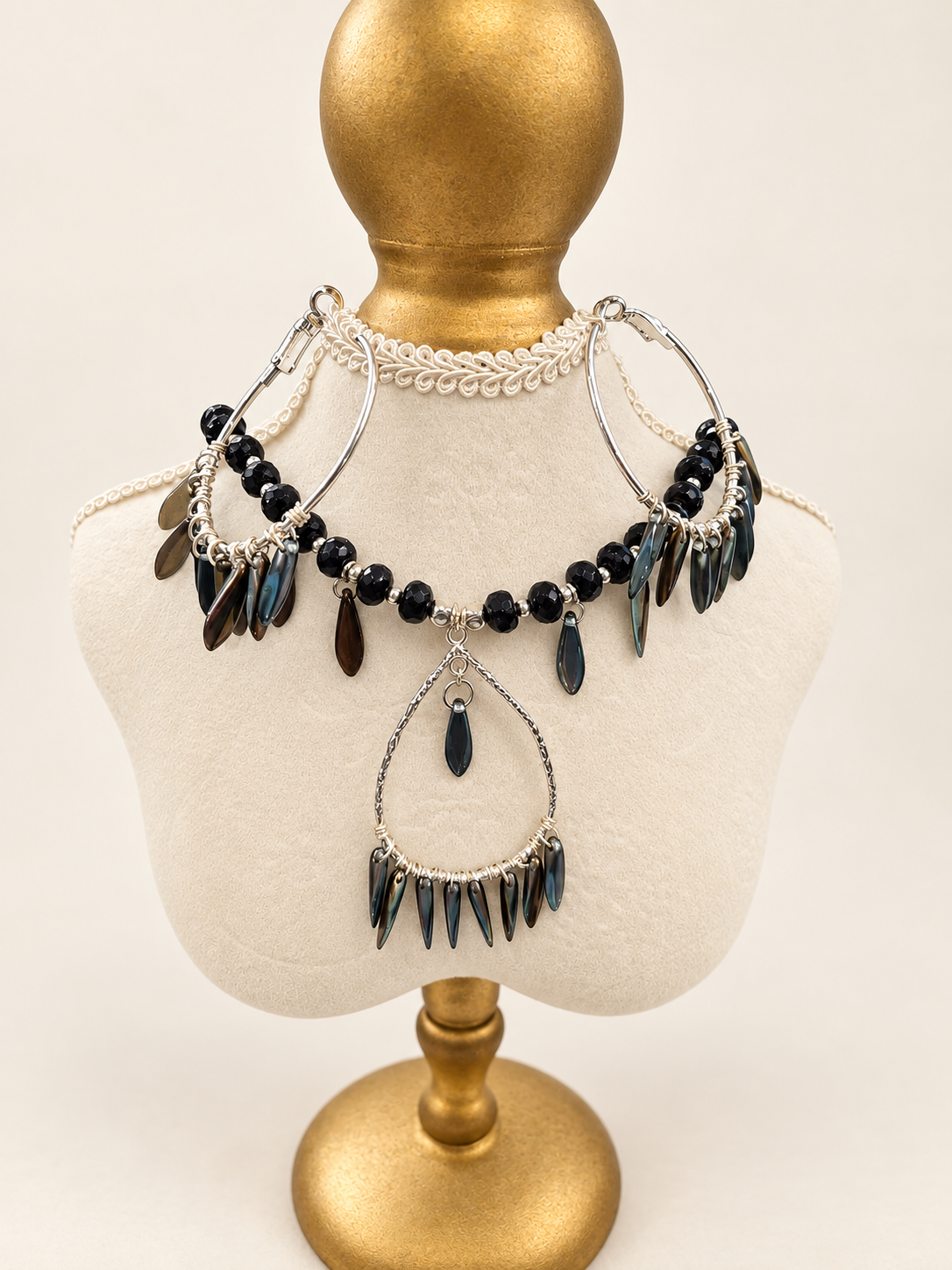 The Silver Dagger Bead Necklace & Earrings