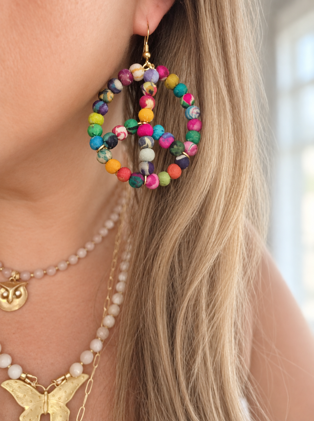 Kantha Fabric Peace Earrings