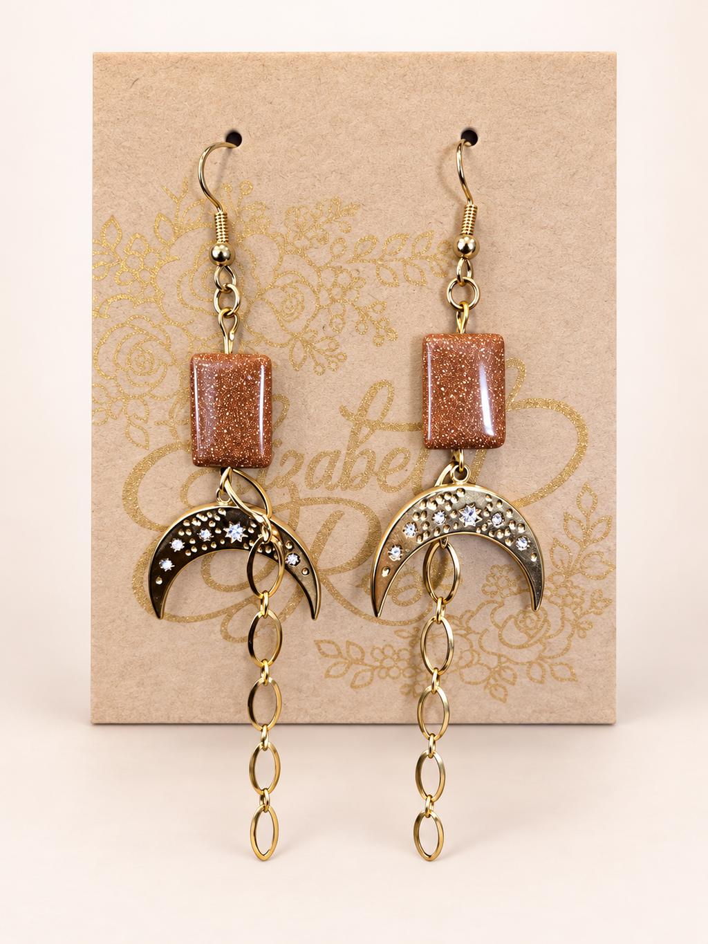 Goldstone Crescent Moon Earrings